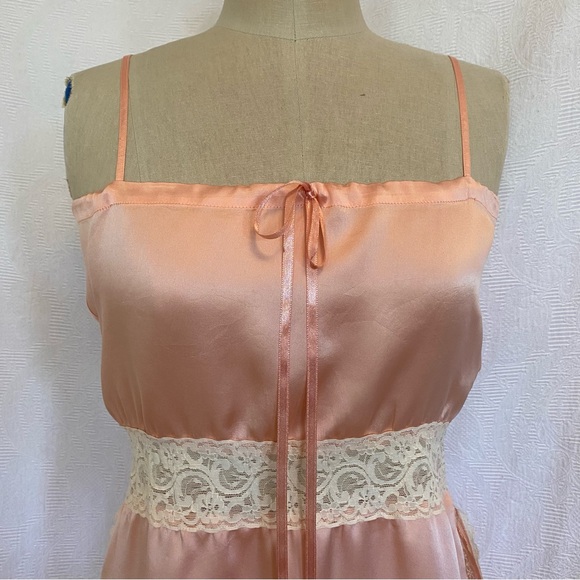 Pure silk S/M peach with ivory trim extra long camisole. - Picture 2 of 9